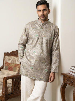Silk Blend Foil Print Kurta & Korean Pants Set