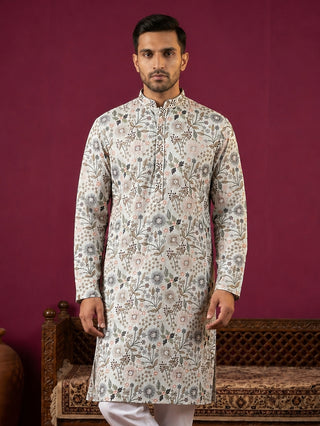 Silk Blend Floral Embroidered Kurta
