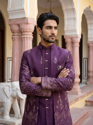 Men's Silk Blend Embroidered Indo-Western Set