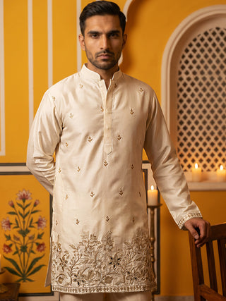 Silk Blend Embroidered Kurta & Korean Pants Set