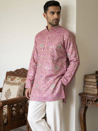Silk Blend Foil Print Kurta & Korean Pants Set