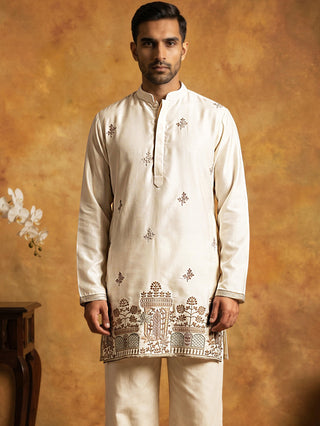 Silk Blend Embroidered Kurta for Men