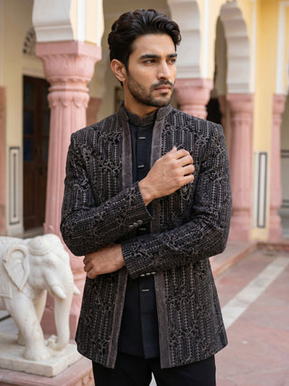 Men's Velvet Embroidered Indo-Western Set
