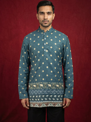 Men's Cotton Blend Printed Kurta with Korean Pants Set