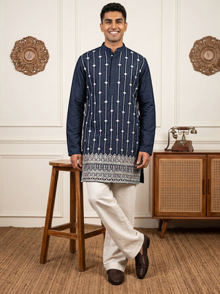 Men’s Silk-Blend Embroidered Kurta with Korean Pants