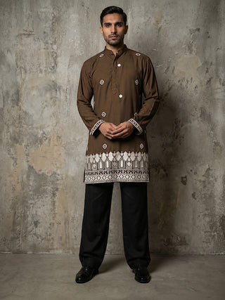 Men's Japanese Fabric Embroidered Kurta with Korean Pants Set