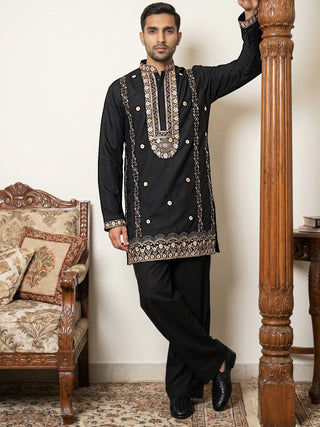 Men's Cotton Blend Embroidered Kurta with Korean Pants