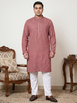 Magenta Embroidered and Sequence Kurta with Pyjama