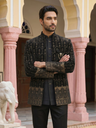 Men's Velvet Embroidered Indo-Western Set