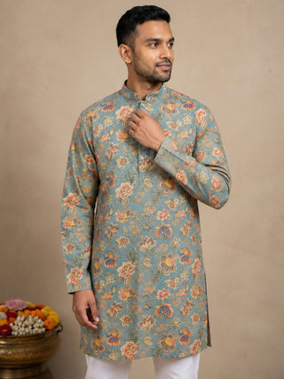 Floral Print & Thread Work Kurta Pyjama Set