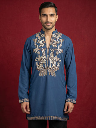 Men's Japanese Fabric Embroidered Kurta with Korean Pants Set