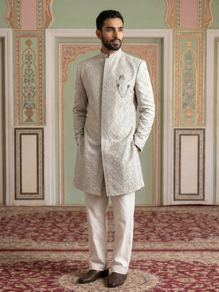 Men's Silk Blend Embroidered Indo-Western Set