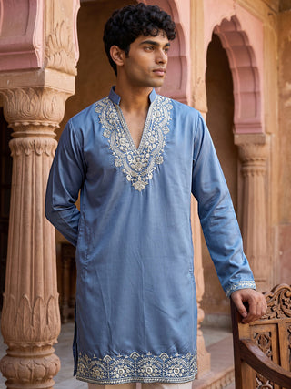Cotton Blend Embroidered Kurta with Korean Pants