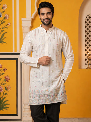 Men’s Silk-Blend Embroidered Kurta