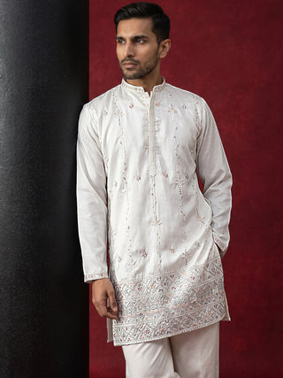 Men's Silk Blend Embroidered Kurta with Korean Pants Set