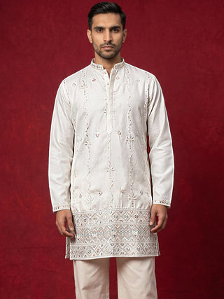 Men's Silk Blend Embroidered Kurta
