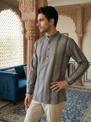 Stripe Pattern Cotton Blend Ethnic Kurta
