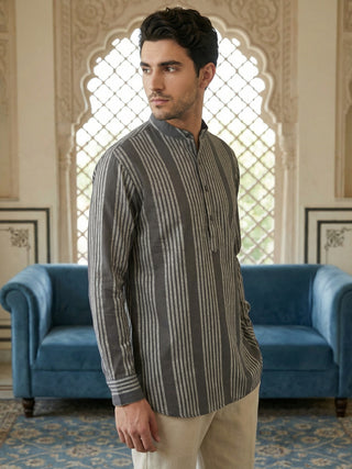 Stripe Pattern Cotton Blend Ethnic Kurta
