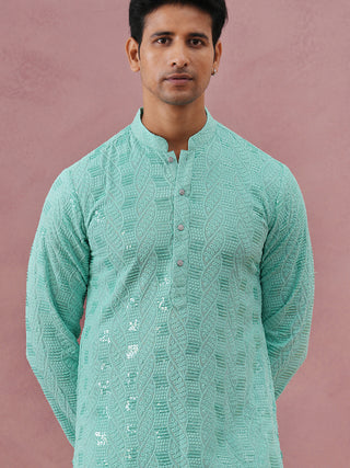 Sequin-Embellished Rayon Embroidered Kurta