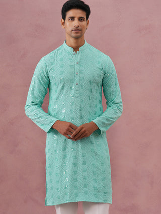 Sequin-Embellished Rayon Embroidered Kurta