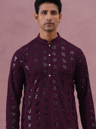 Sequin-Embellished Rayon Embroidered Kurta