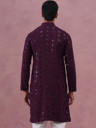 Sequin-Embellished Rayon Embroidered Kurta