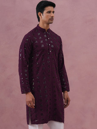 Sequin-Embellished Rayon Embroidered Kurta