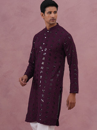 Sequin-Embellished Rayon Embroidered Kurta