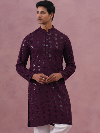 Sequin-Embellished Rayon Embroidered Kurta