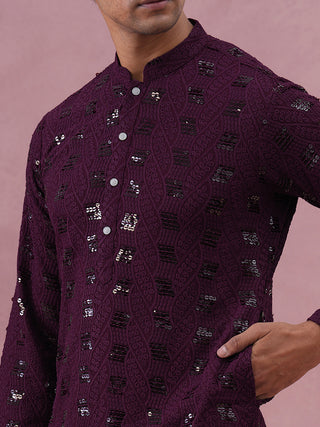 Sequin-Embellished Rayon Embroidered Kurta