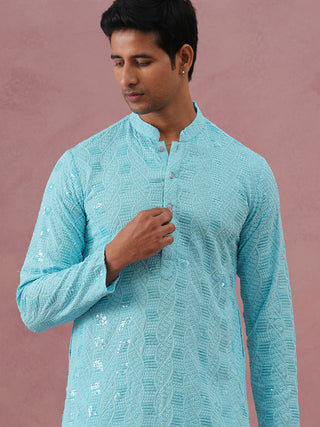 Sequin-Embellished Rayon Embroidered Kurta