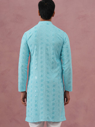 Sequin-Embellished Rayon Embroidered Kurta
