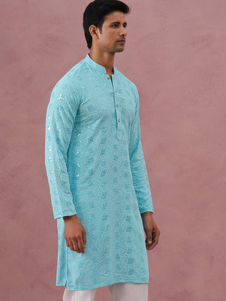 Sequin-Embellished Rayon Embroidered Kurta