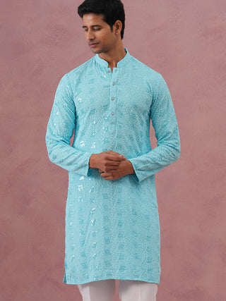 Sequin-Embellished Rayon Embroidered Kurta