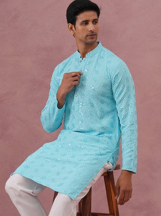 Sequin-Embellished Rayon Embroidered Kurta