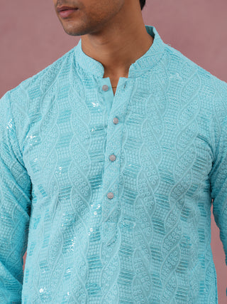 Sequin-Embellished Rayon Embroidered Kurta