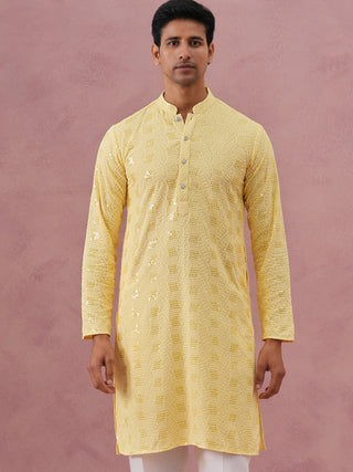 Sequin-Embellished Rayon Embroidered Kurta