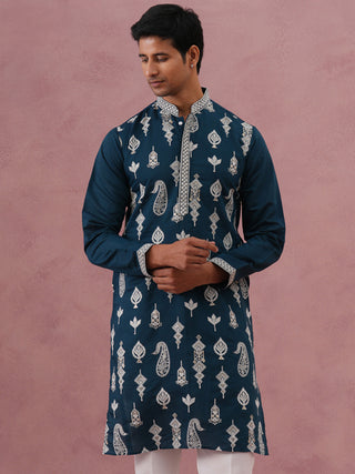 Silk Blend Ethnic Embroidered Kurta for Men