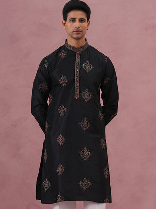 Silk Blend Black Kurta for Men