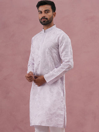 Men's Embroidered Silk Blend Kurta