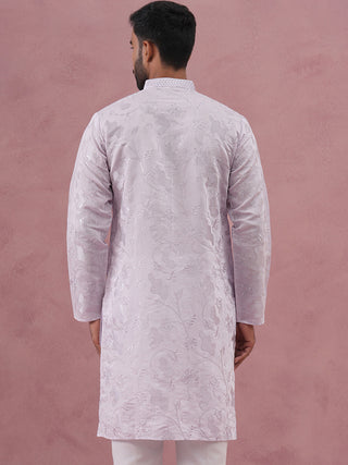 Men's Embroidered Silk Blend Kurta