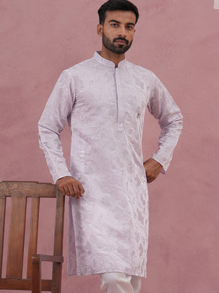 Men's Embroidered Silk Blend Kurta