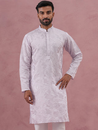 Men's Embroidered Silk Blend Kurta