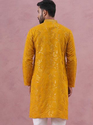 Men's Embroidered Silk Blend Kurta