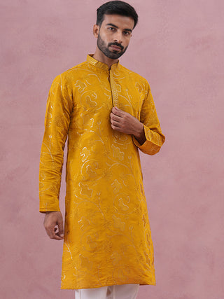 Men's Embroidered Silk Blend Kurta