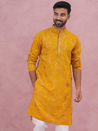 Men's Embroidered Silk Blend Kurta
