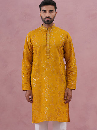 Men's Embroidered Silk Blend Kurta