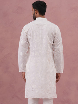 Men's Embroidered Silk Blend Kurta