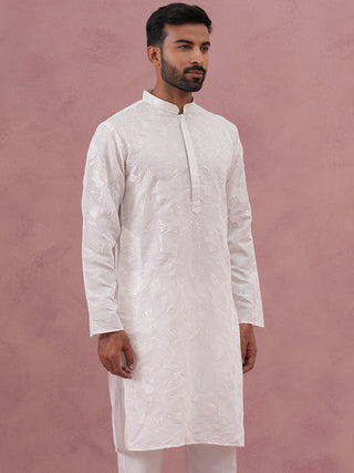 Men's Embroidered Silk Blend Kurta