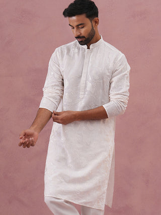 Men's Embroidered Silk Blend Kurta